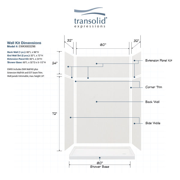 Transolid 60" W x 96" H Framed Rectangle Shower Stall and Base Included Wayfair